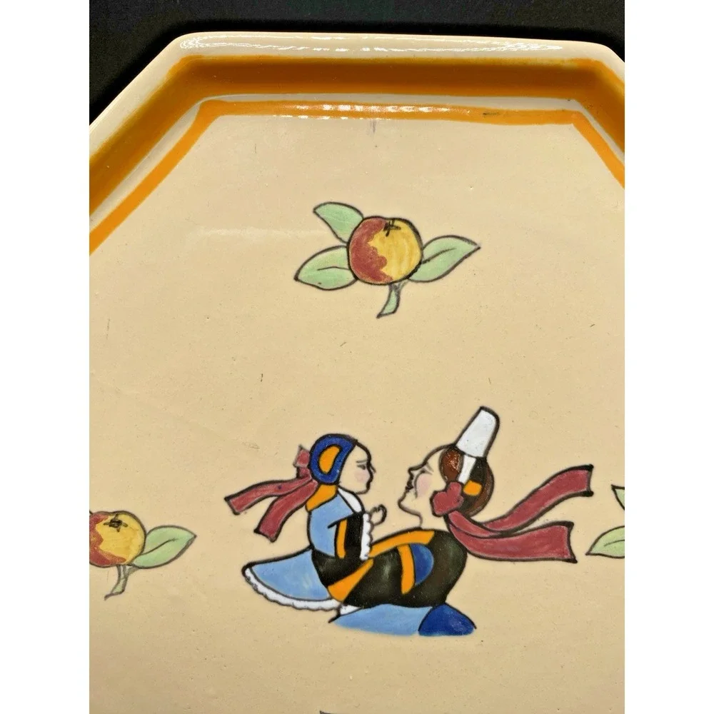 Henriot Quimper Soleil Yellow C. Maillard Octagonal Trivet Bretonne Woman Child
